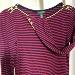 Detailed Red and Blue Sweater with gold trim